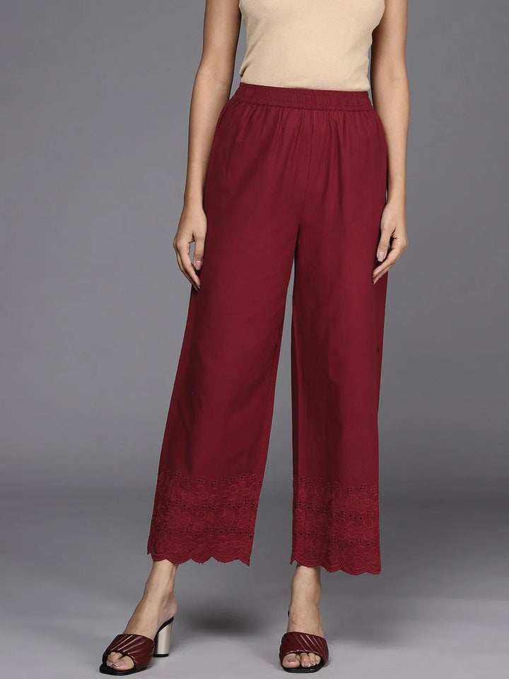 Maroon Solid Cotton Palazzos - Libas