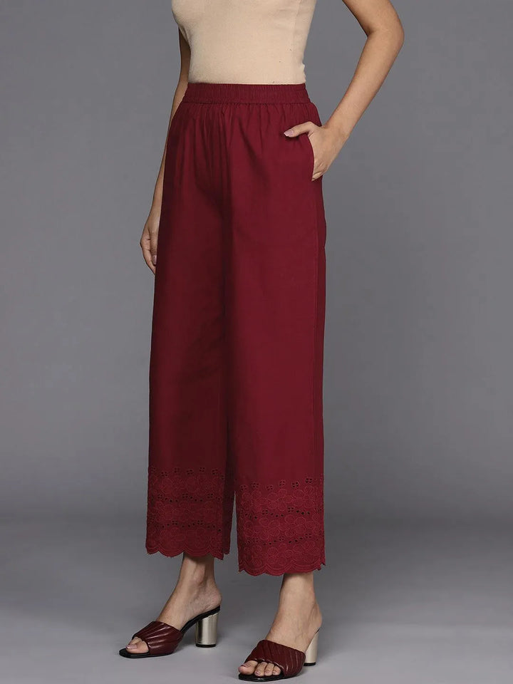 Maroon Solid Cotton Palazzos - Libas