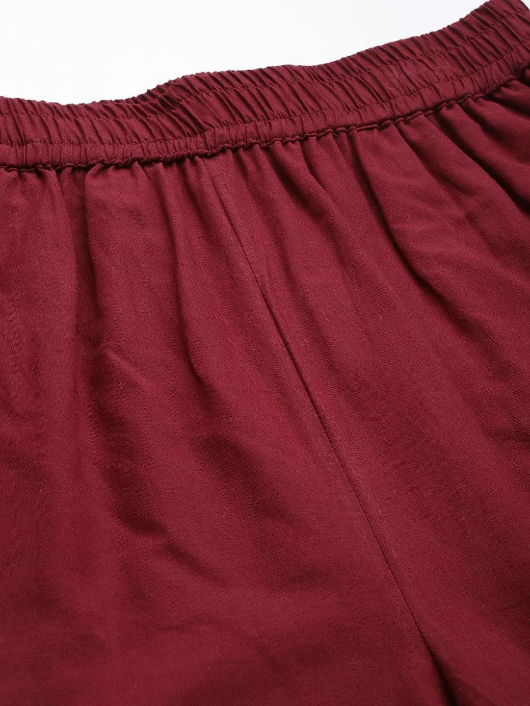 Maroon Solid Cotton Palazzos - Libas