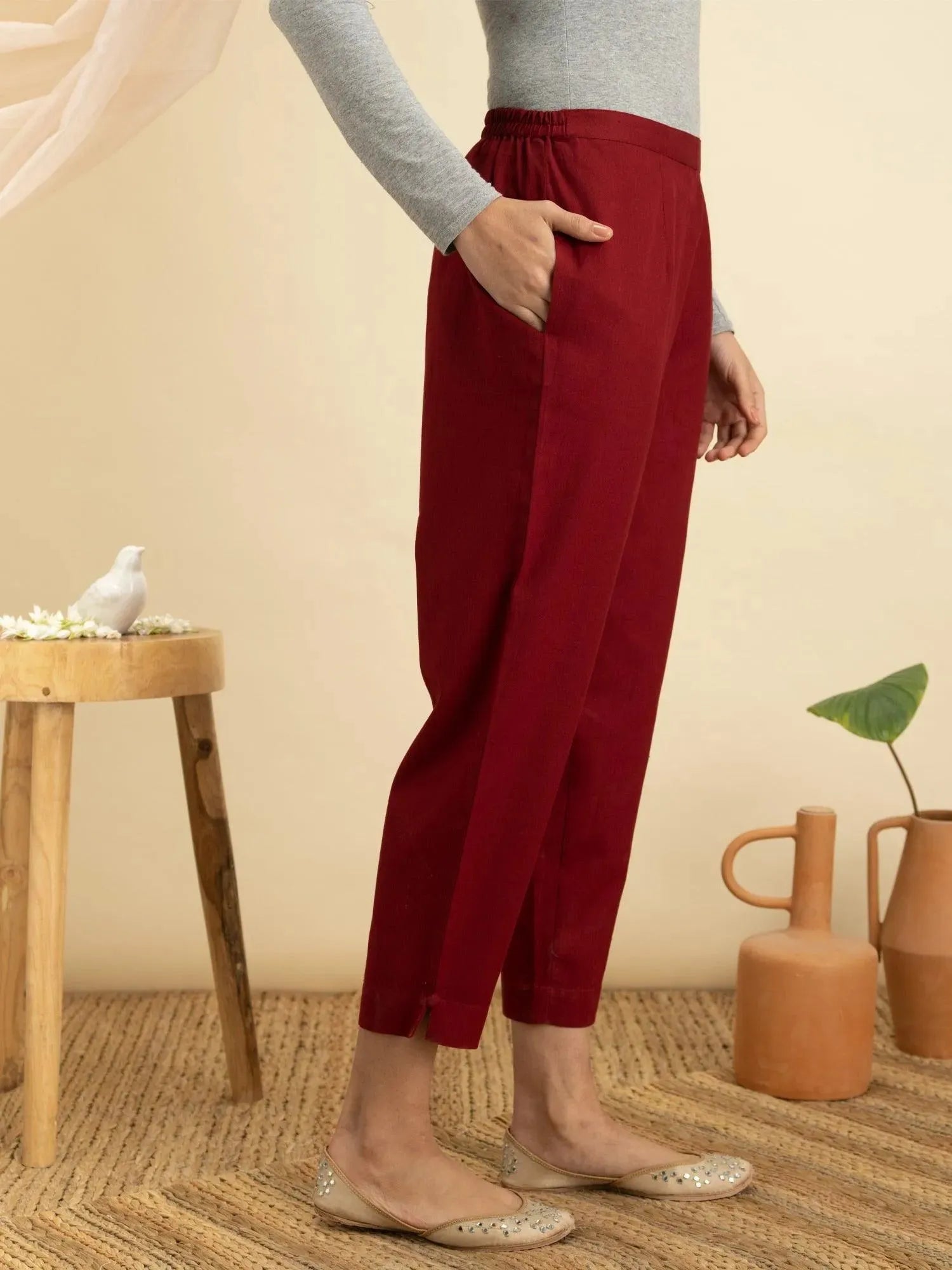 

Buy Maroon Solid Cotton Trousers - PL865O-S | Libas Ethnic Wear Online