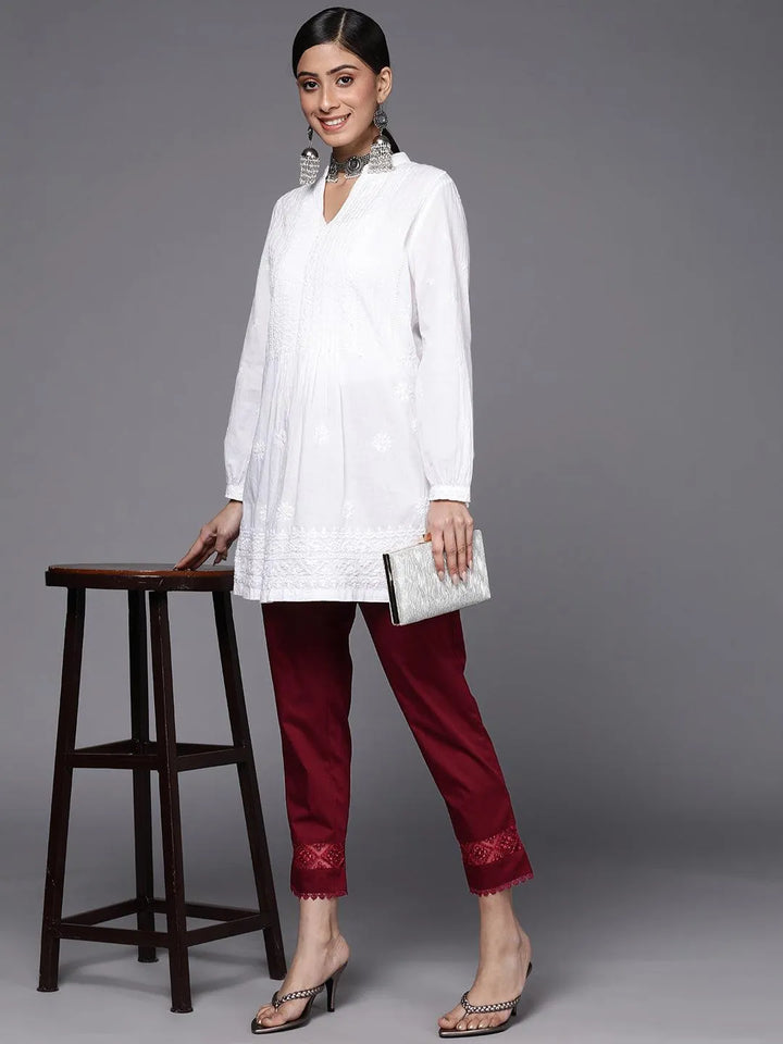 Maroon Solid Cotton Trousers - Libas