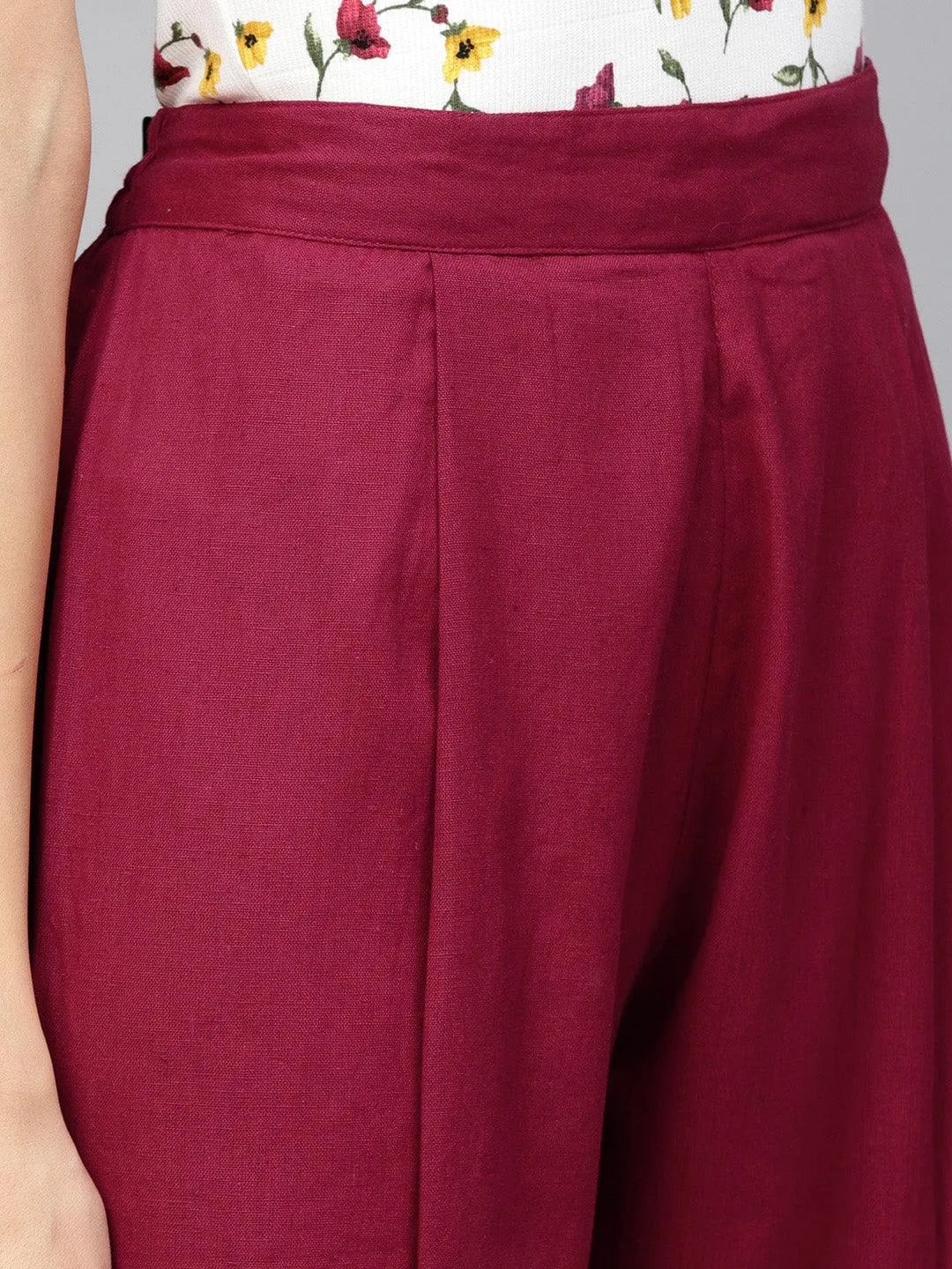 Maroon Solid Cotton Trousers - Libas 