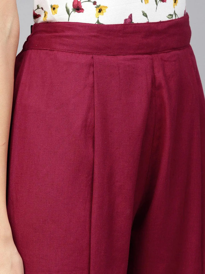 Maroon Solid Cotton Trousers - Libas