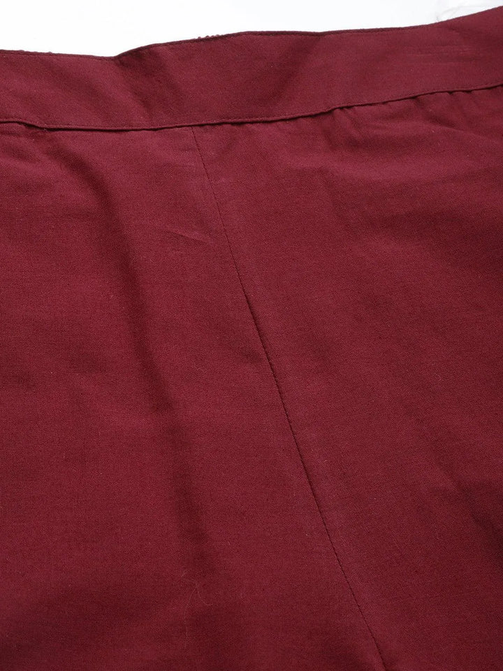 Maroon Solid Cotton Trousers - Libas