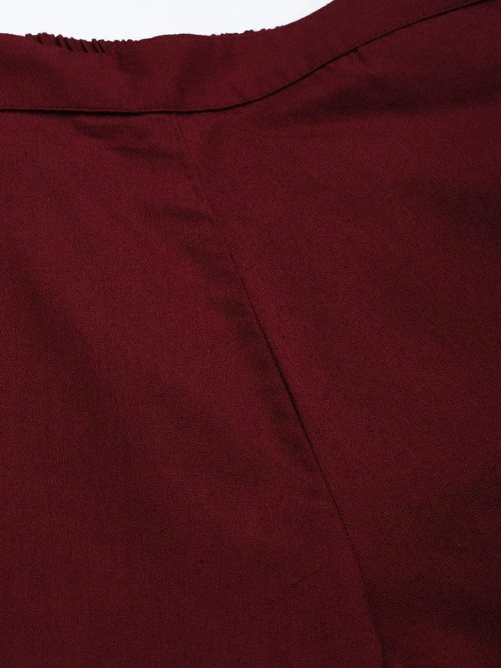 Maroon Solid Cotton Trousers - Libas