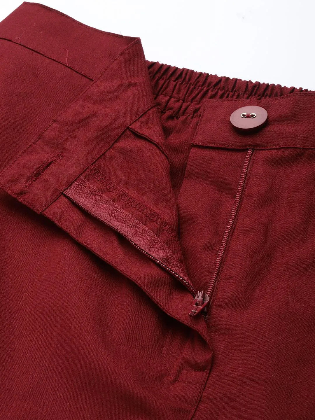 Maroon Solid Cotton Trousers - Libas