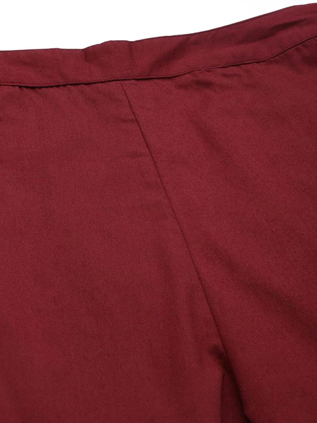 Maroon Solid Cotton Trousers - Libas