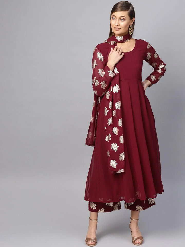 Maroon Solid Georgette Suit Set - Libas