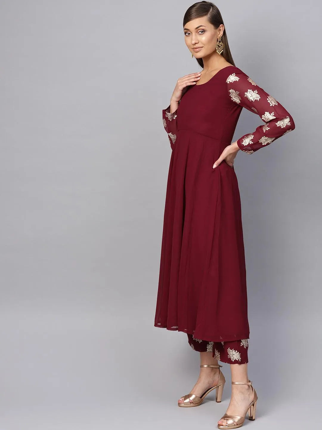 Maroon Solid Georgette Suit Set - Libas