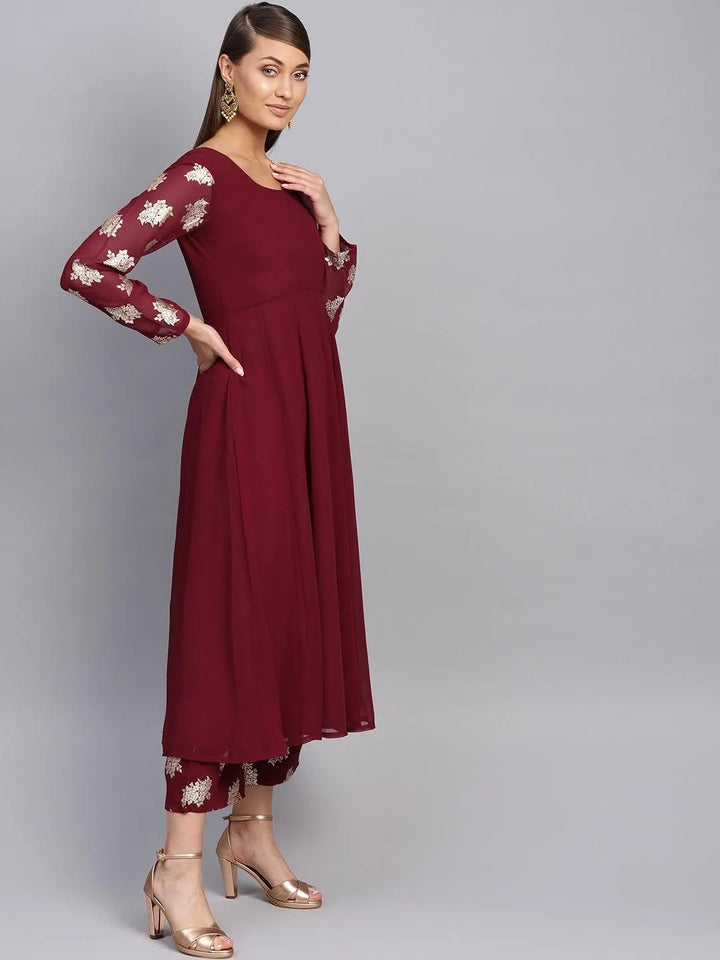 Maroon Solid Georgette Suit Set - Libas