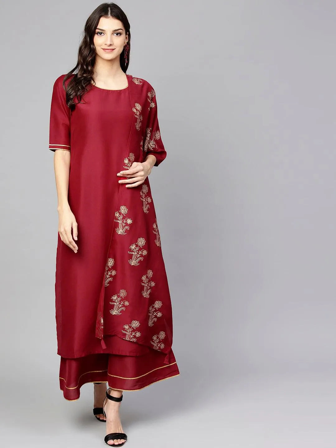 Maroon Solid Muslin Suit Set - Libas 