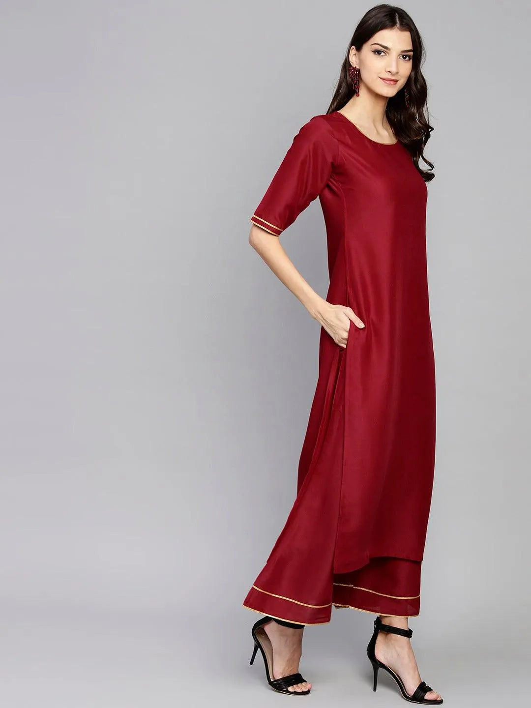 Maroon Solid Muslin Suit Set - Libas 