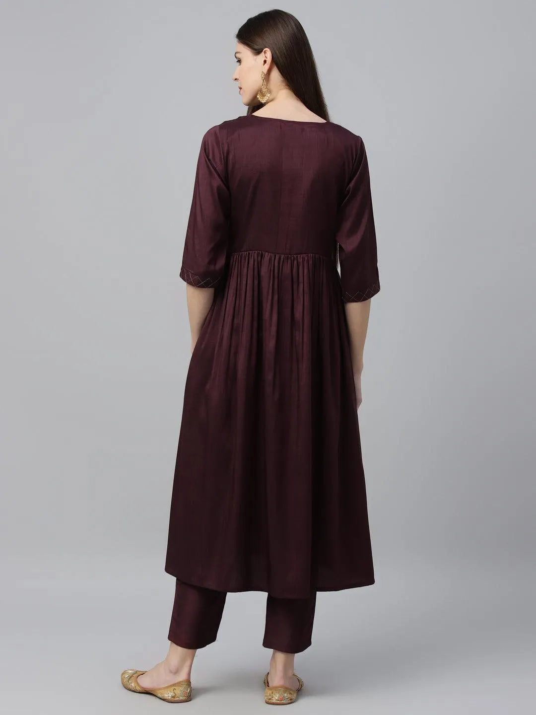 Maroon Solid Polyester Kurta Set - Libas