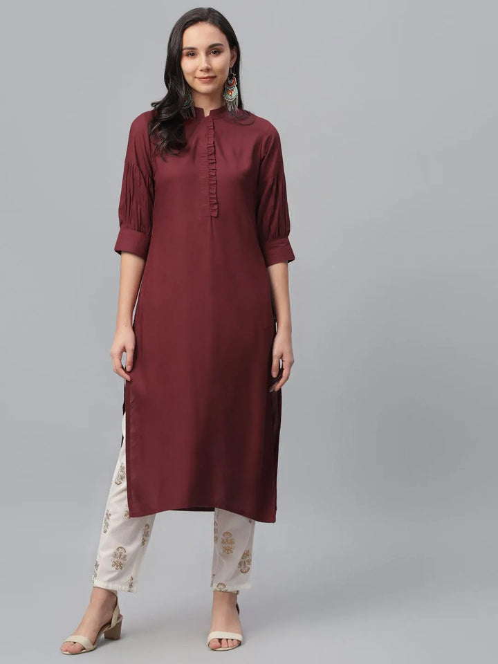 Maroon Solid Rayon Kurta - Libas