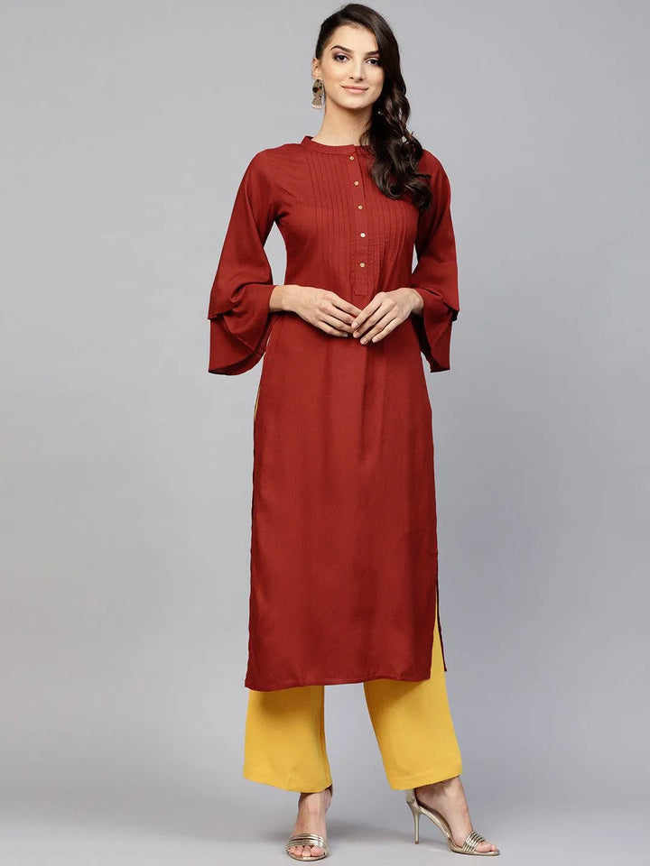 Maroon Solid Rayon Kurta - Libas