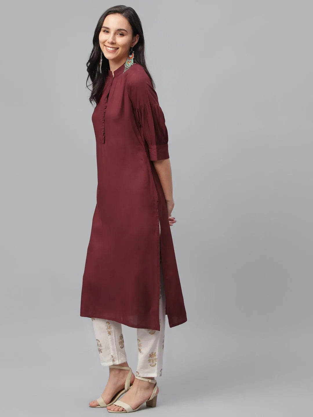 Maroon Solid Rayon Kurta - Libas