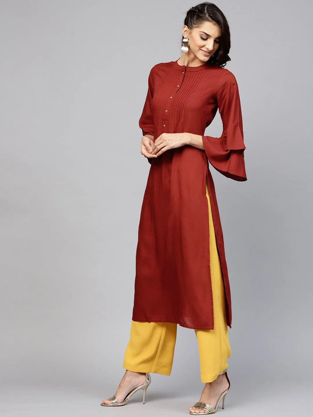 Maroon Solid Rayon Kurta - Libas