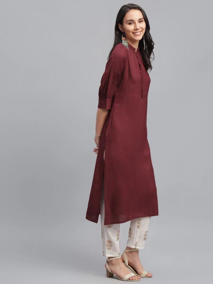 Maroon Solid Rayon Kurta - Libas