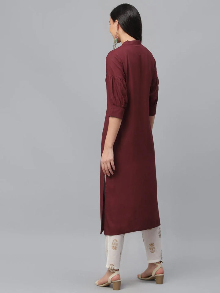 Maroon Solid Rayon Kurta - Libas