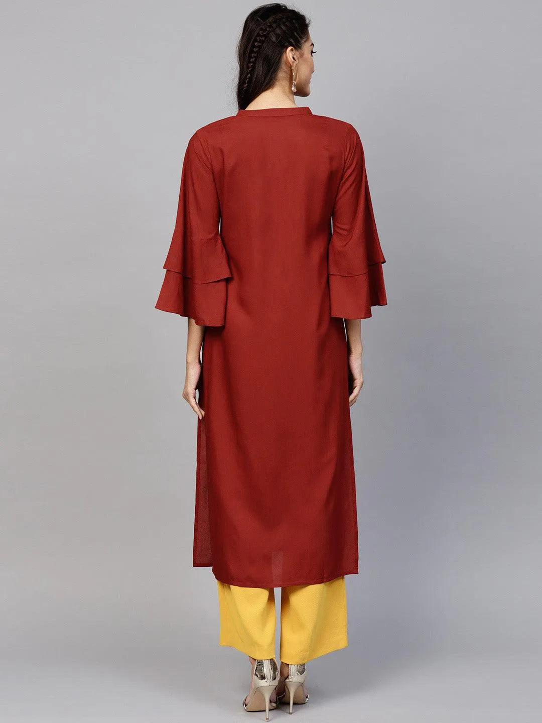 Maroon Solid Rayon Kurta - Libas