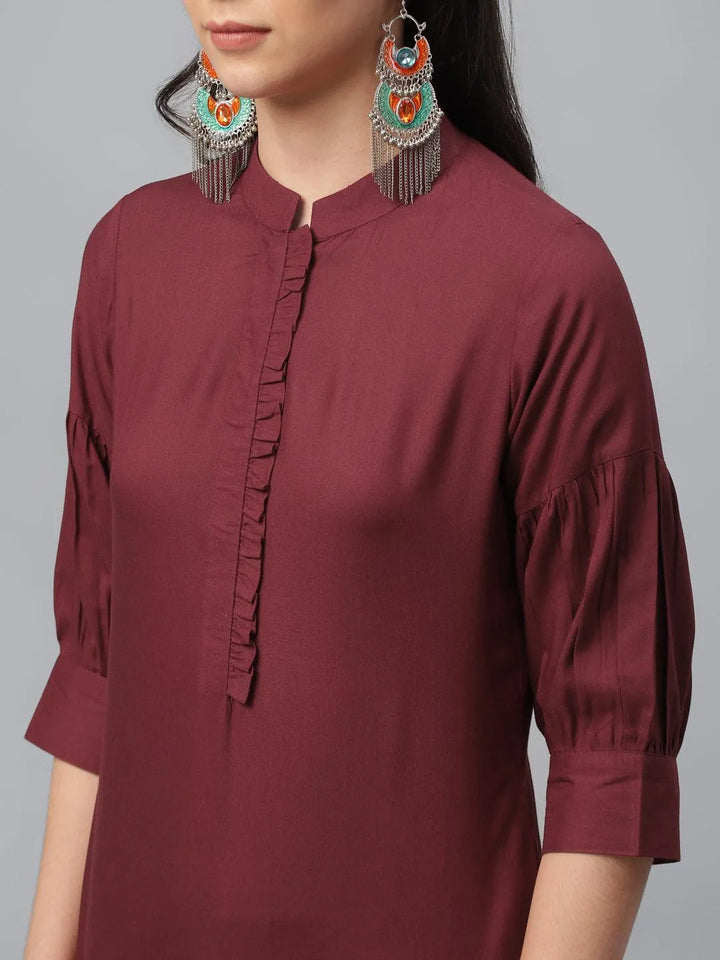 Maroon Solid Rayon Kurta - Libas