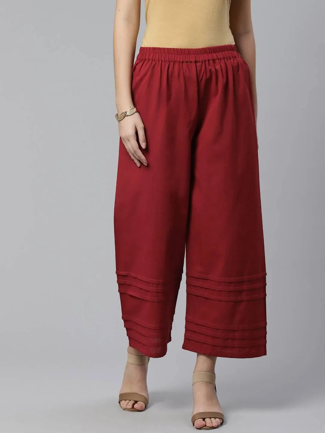 Maroon Solid Rayon Palazzos - Libas 