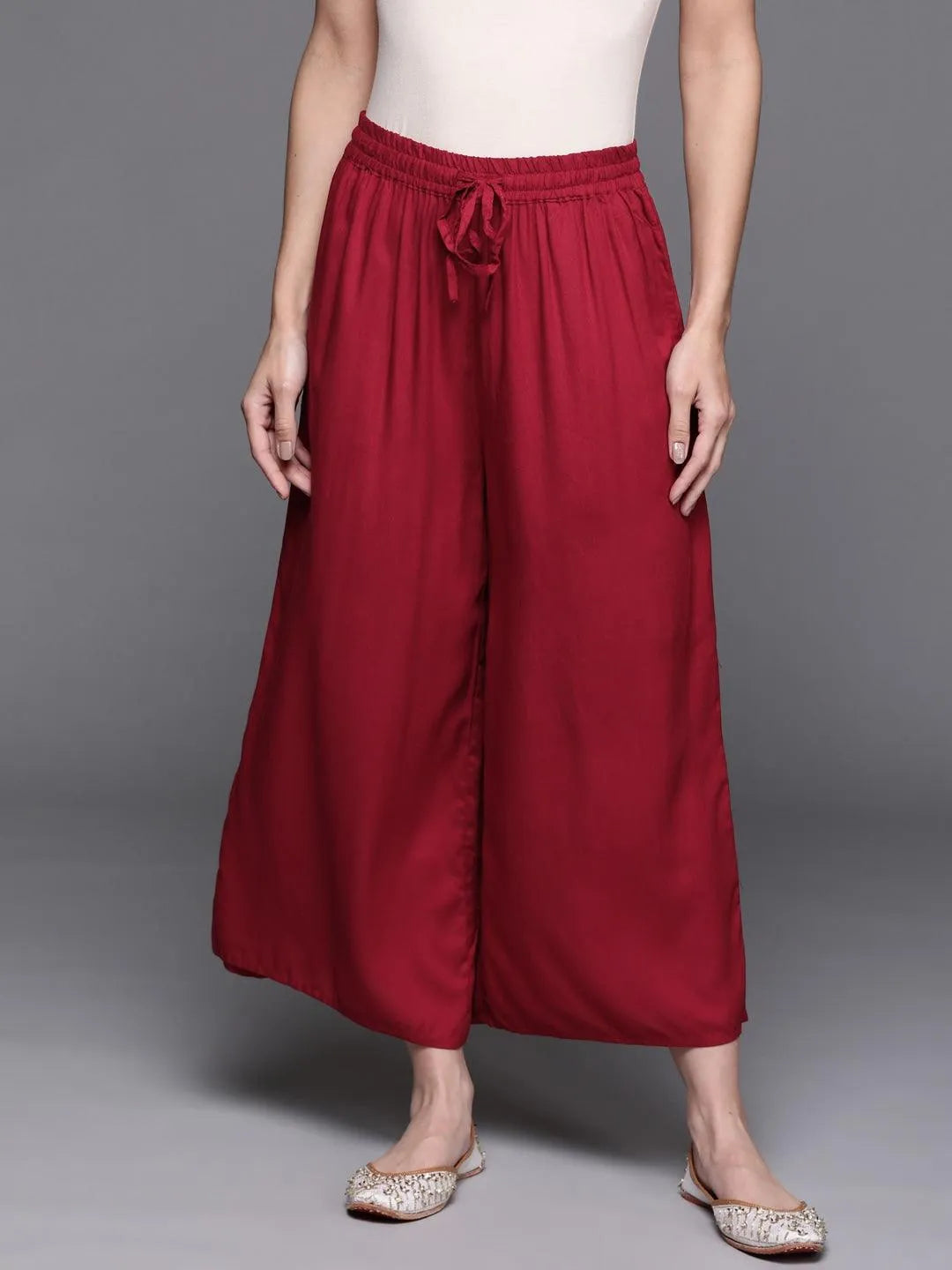 Maroon Solid Rayon Palazzos - Libas 