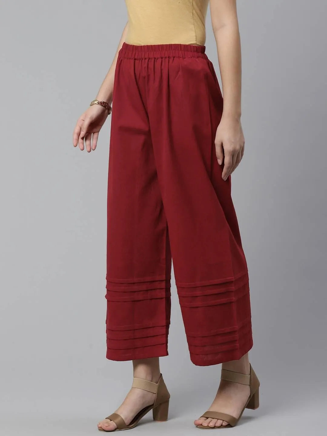 Maroon Solid Rayon Palazzos - Libas 