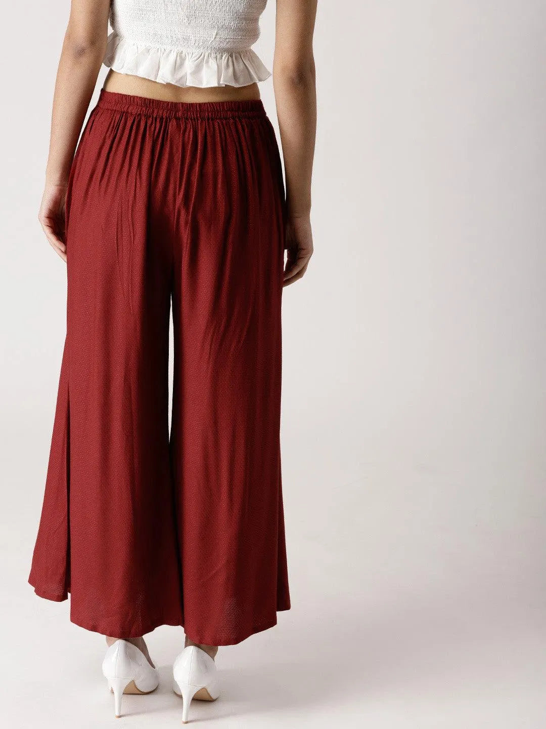 Maroon Solid Rayon Palazzos - Libas 