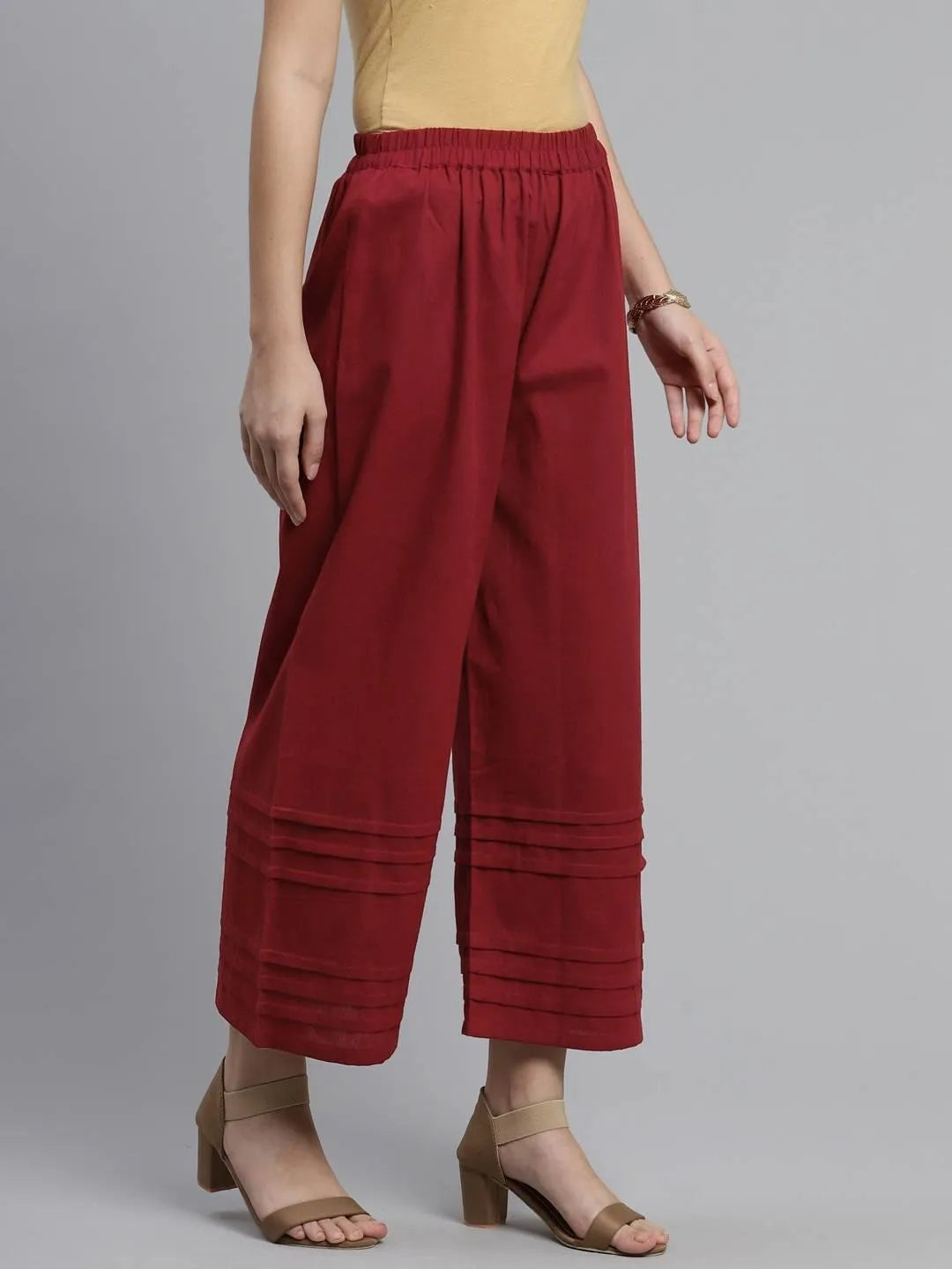 Maroon Solid Rayon Palazzos - Libas 