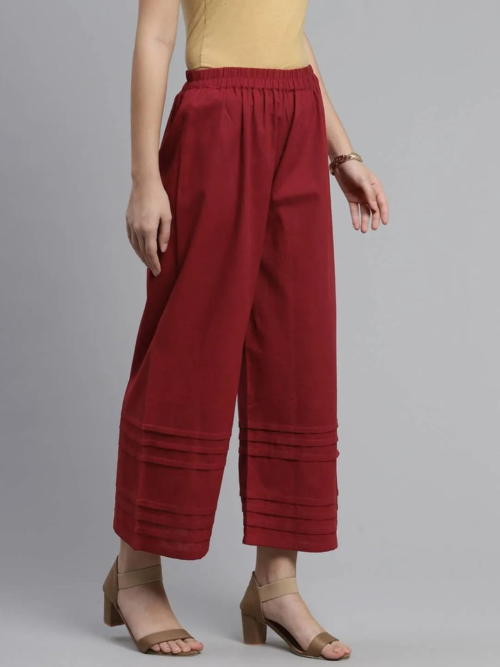 Maroon Solid Rayon Palazzos - Libas