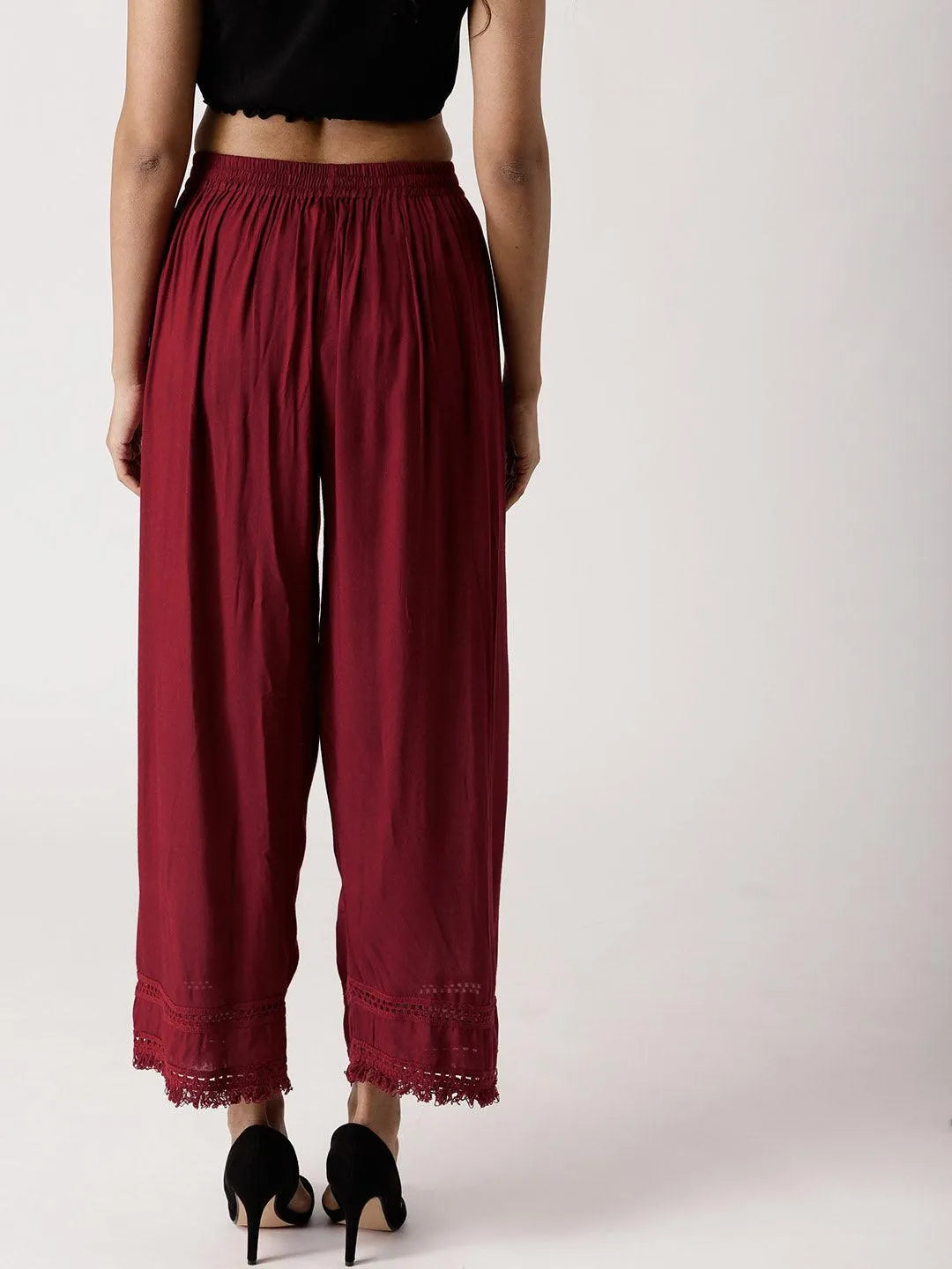 Maroon Solid Rayon Palazzos - Libas