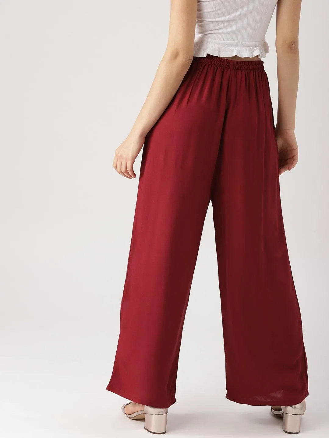 Maroon Solid Rayon Palazzos - Libas