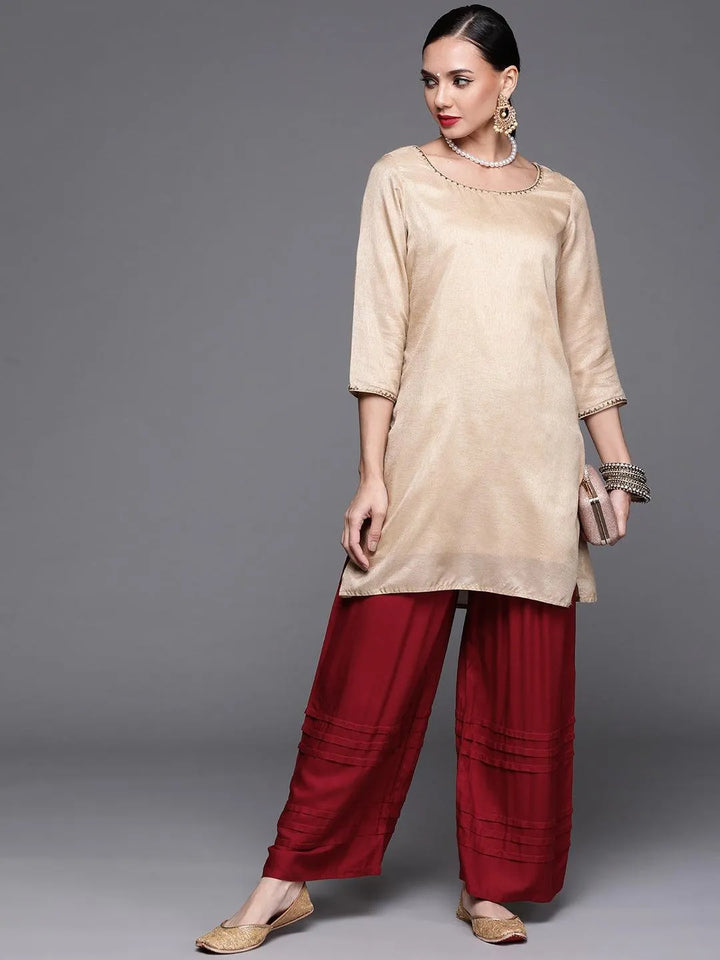 Maroon Solid Rayon Palazzos - Libas