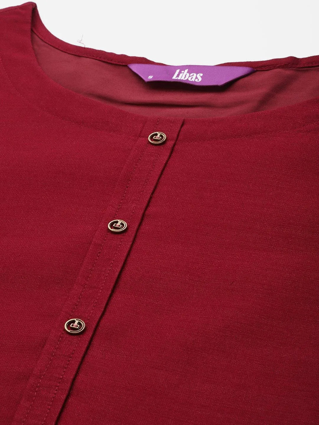 Maroon Solid Silk Kurta - Libas