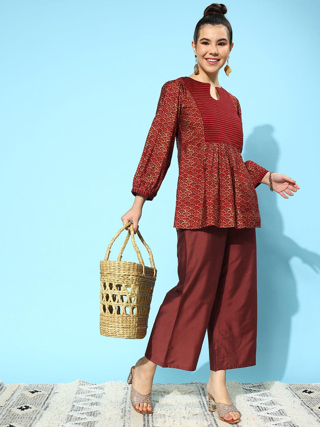 Maroon Solid Silk Palazzos - Libas 