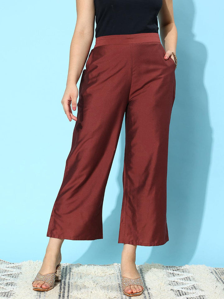 Maroon Solid Silk Palazzos - Libas