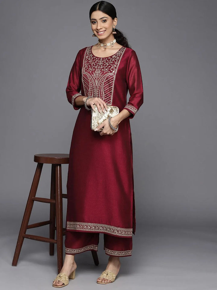 Maroon Solid Silk Palazzos - Libas