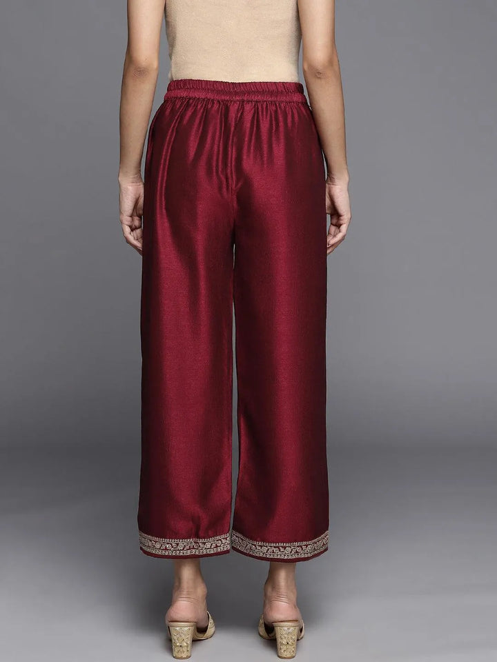 Maroon Solid Silk Palazzos - Libas