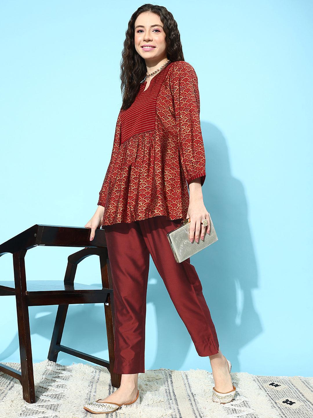 Maroon Solid Silk Trousers - Libas 