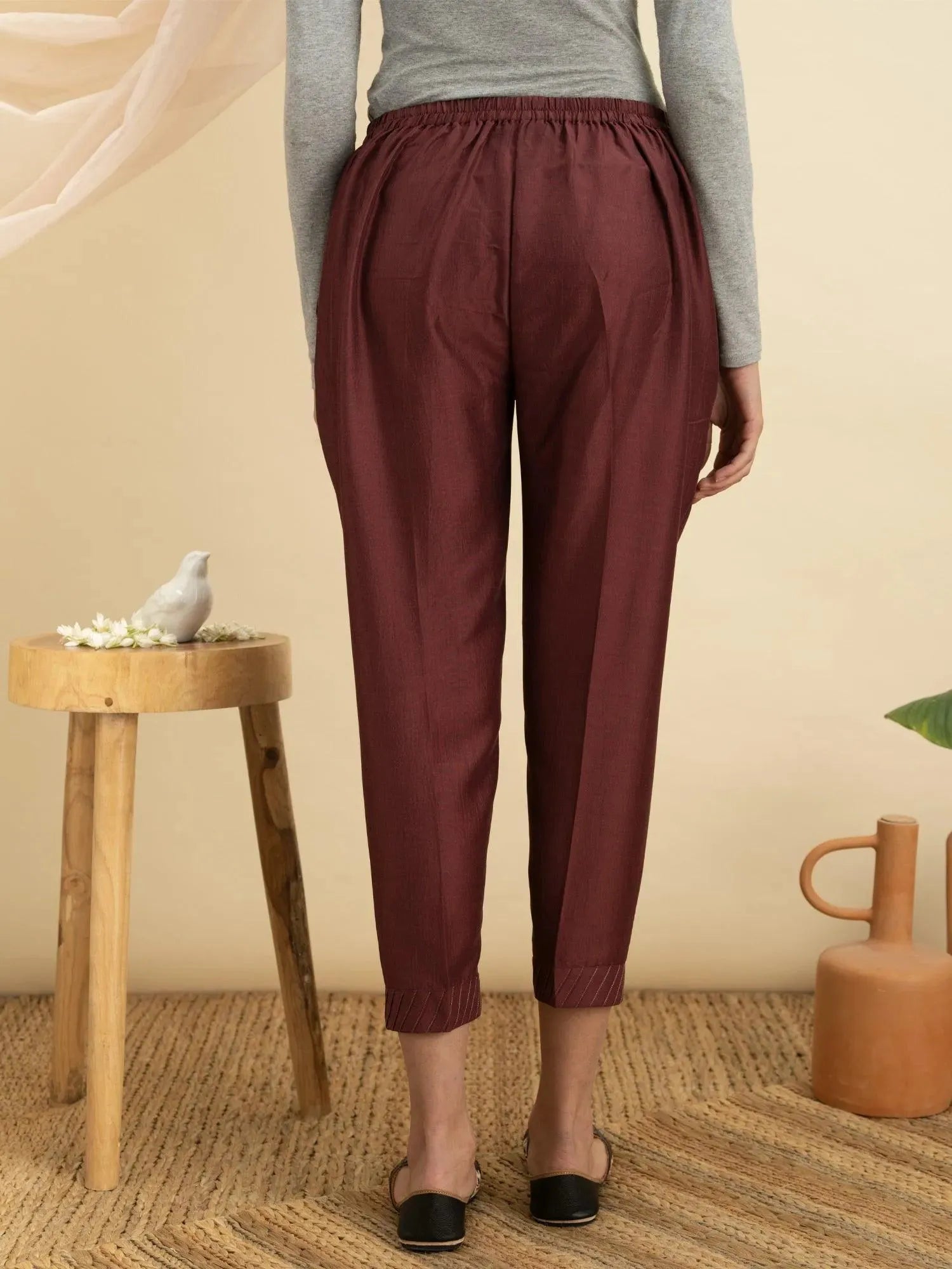 

Buy Maroon Solid Silk Trousers - PL826O-S | Libas Ethnic Wear Online