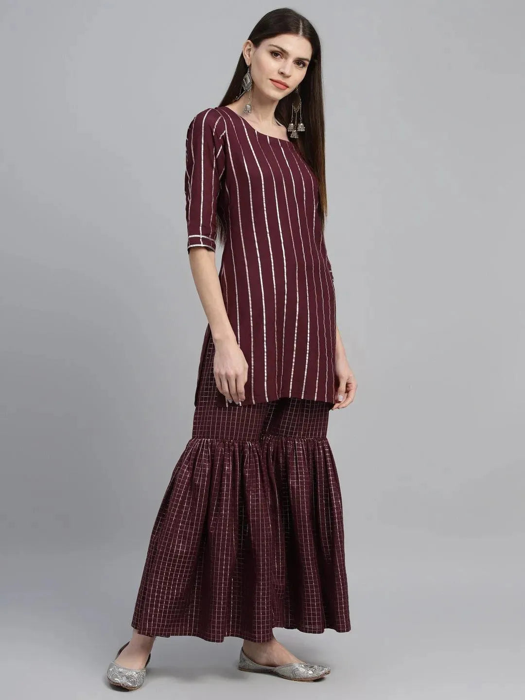 

Buy Maroon Striped Polyester Suit Set - 6868-XS | Libas Ethnic Wear Online