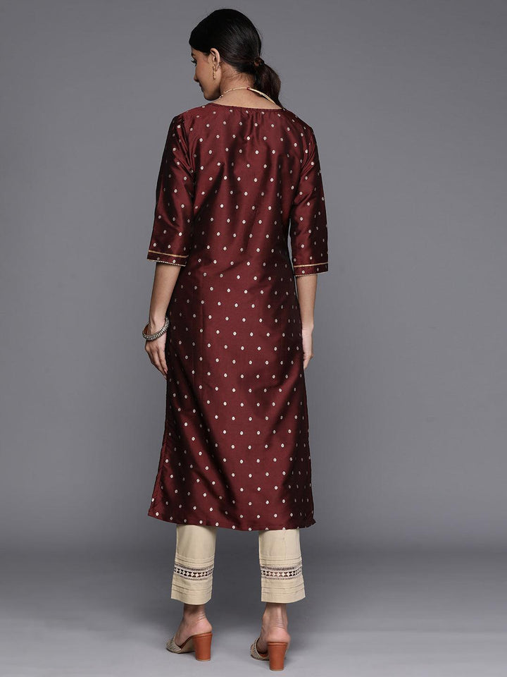 Maroon Woven Design Art Silk Straight Kurta - Libas