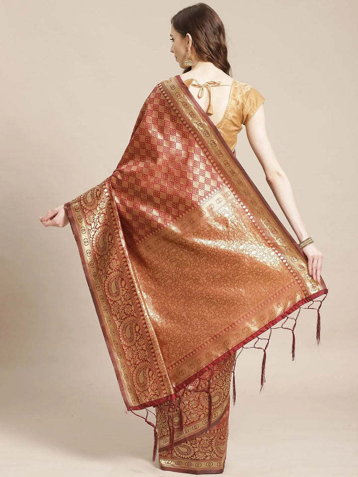 Maroon Woven Design Brocade Saree - Libas