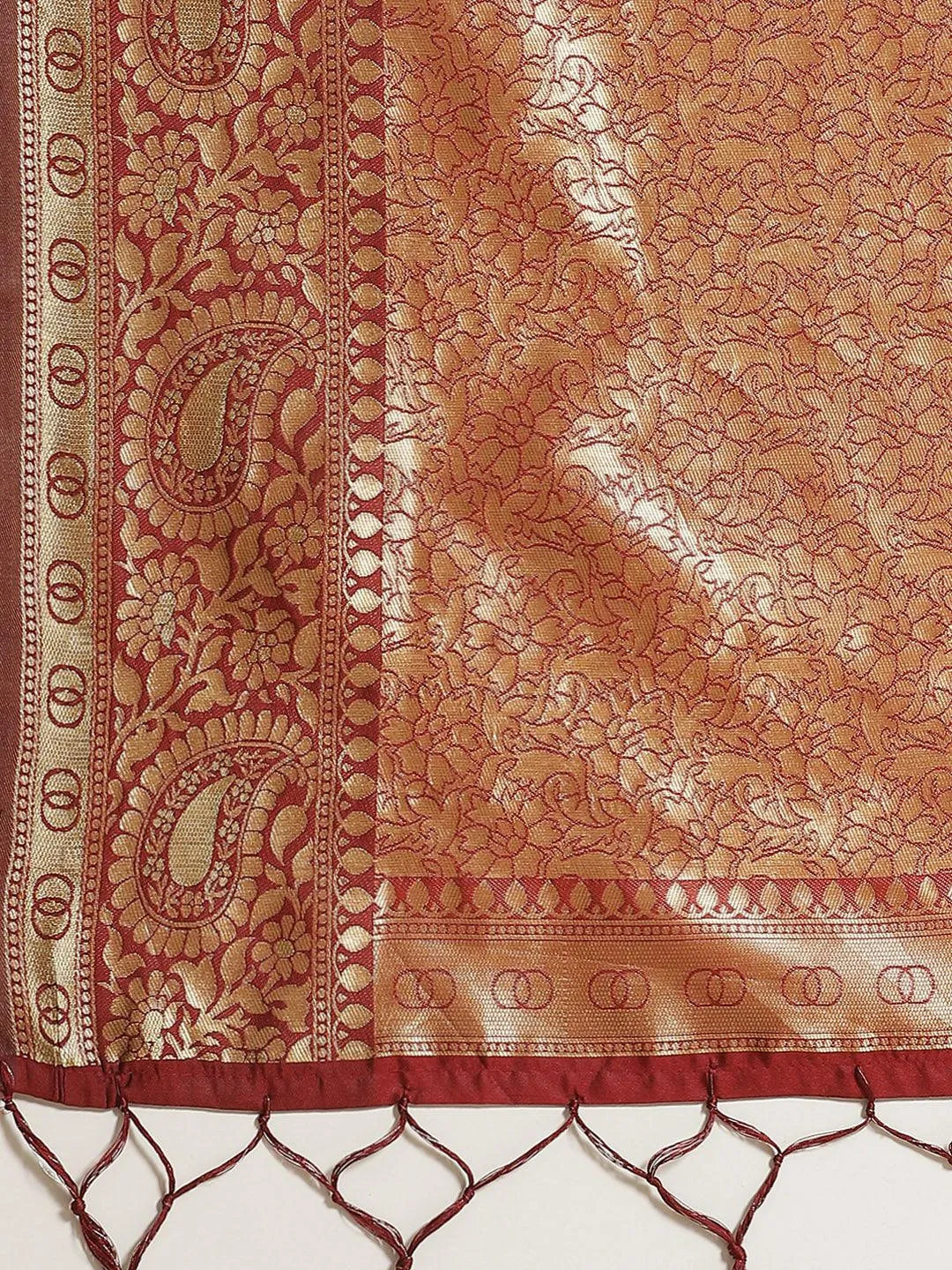 Maroon Woven Design Brocade Saree - Libas