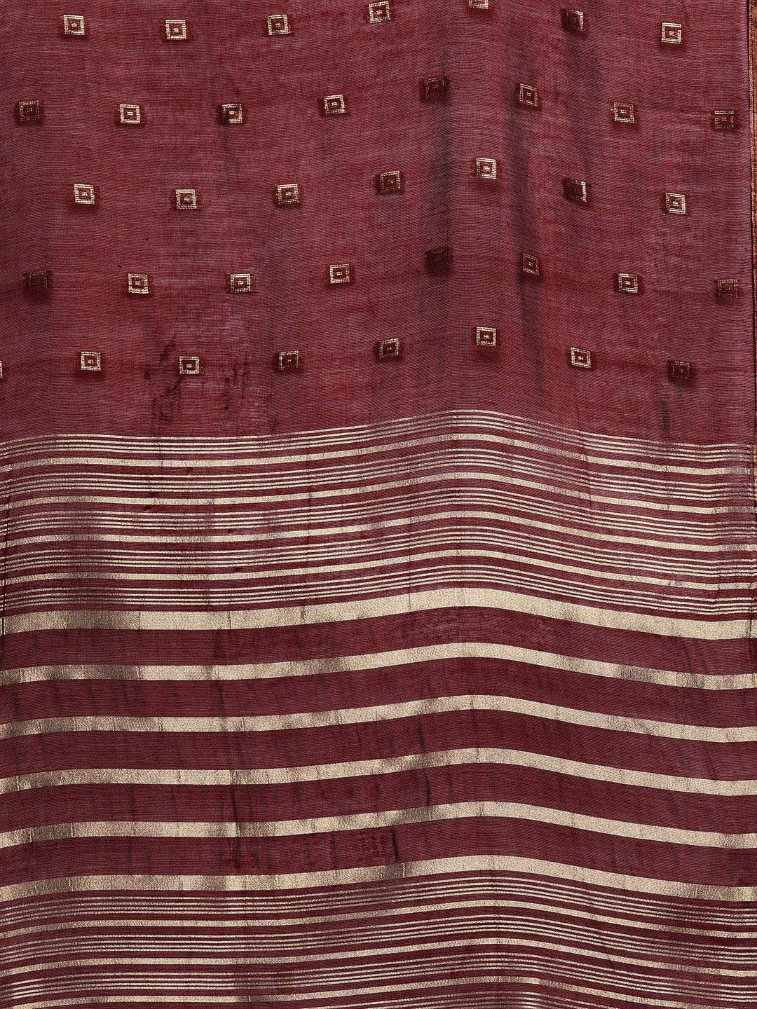 Maroon Woven Design Chanderi Silk Straight Kurta With Trousers & Dupatta - Libas