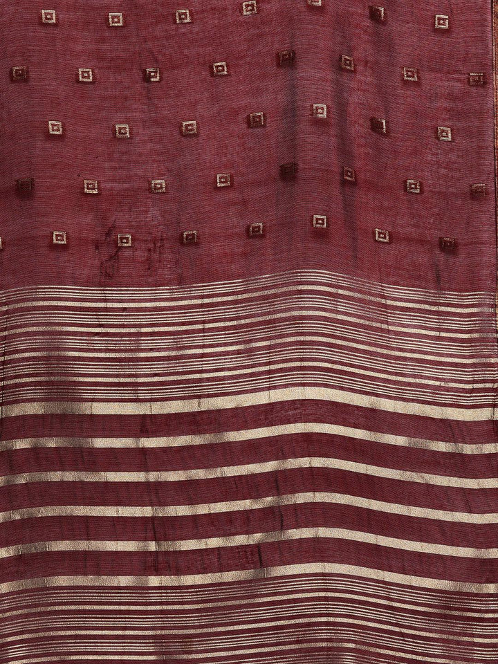 Maroon Woven Design Chanderi Silk Straight Kurta With Trousers & Dupatta - Libas