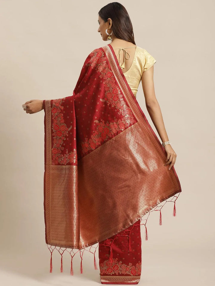 Maroon Woven Design Silk Saree - Libas