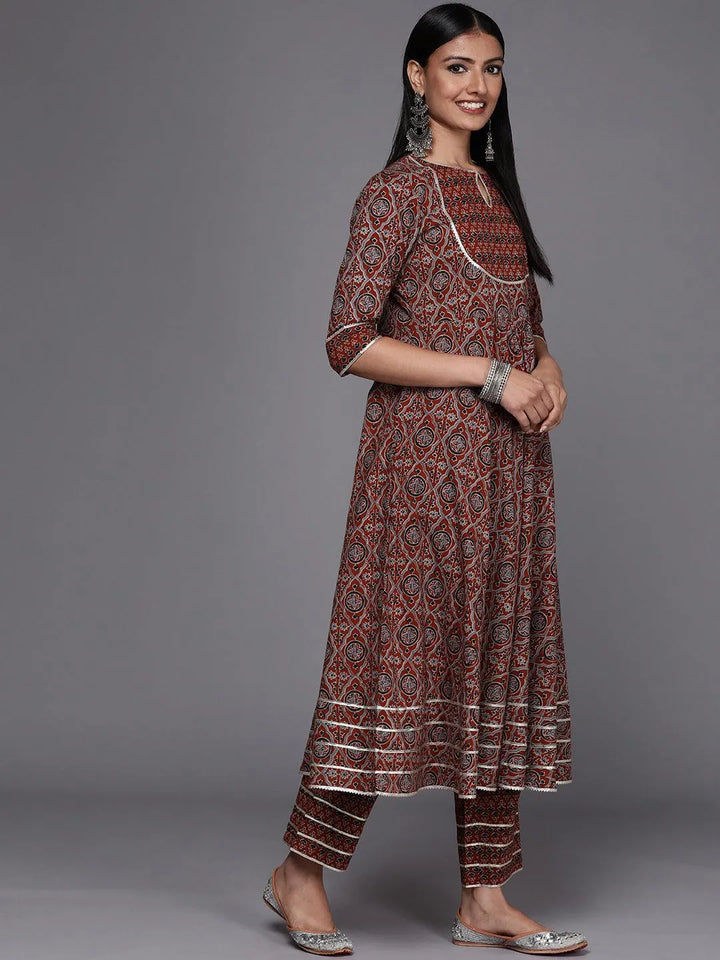 Maroon Yoke Design Cotton Anarkali Suit Set - Libas