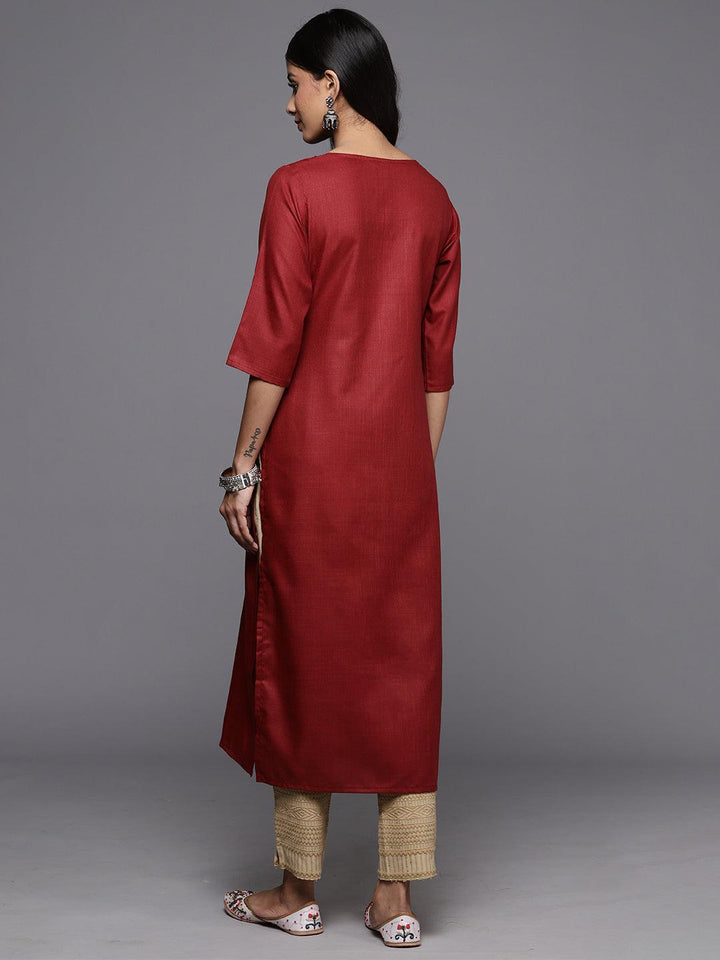 Maroon Yoke Design Cotton Straight Kurta - Libas